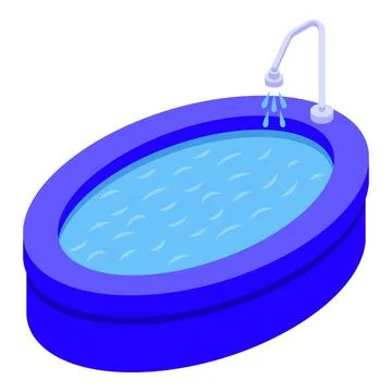 Inflatable pool filled with water with shower running isometric view Stock Illustration