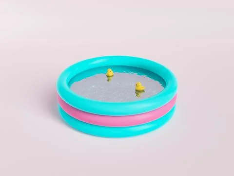 Inflatable pool with rubber ducks 스톡 일러스트
