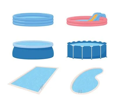 Inflatable pools set of different shapes vector illustration isolated on white. Stock Illustration