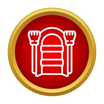 Inflatable raft boat with oars icon on red background Stock Illustration