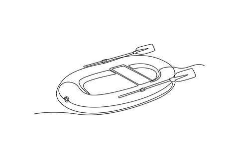 Inflatable rescue boat with oars floating on water or sea Stock Illustration