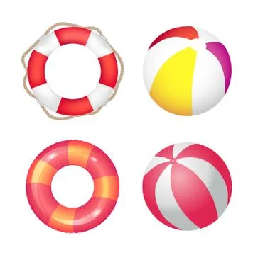 Inflatable Ring and Beach Ball Set Vector Banner Illustrazione stock