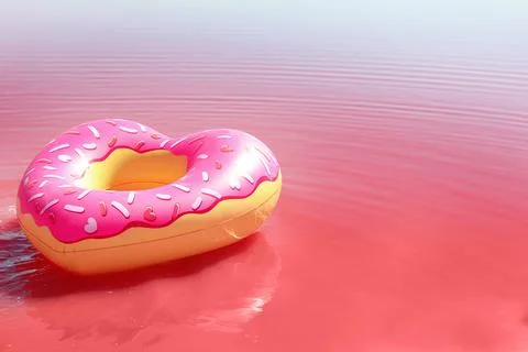 Inflatable ring floating in pink lake on sunny day Stock Photos