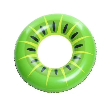 Inflatable ring with kiwi pattern isolated on white, above view Stock Photos