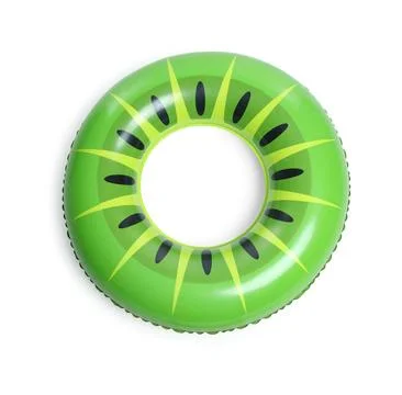 Inflatable ring with kiwi pattern isolated on white, top view Stock Photos