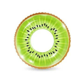 Inflatable ring looking like kiwi isolated on white background. Realistic Illustrazione stock