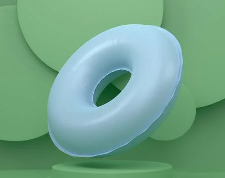 Inflatable ring in swimming pool on cylinder podium with step on monochrome Stock Illustration