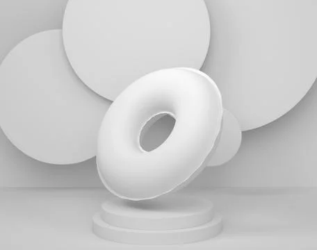 Inflatable ring in swimming pool on cylinder podium with step on monochrome Stock Illustration