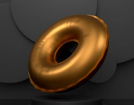 Inflatable ring in swimming pool on cylinder podium with step on monochrome Illustrazione stock