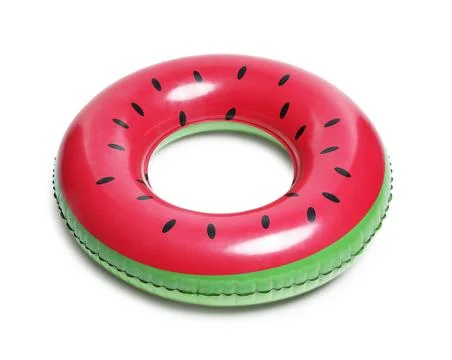 Inflatable ring with watermelon pattern isolated on white Stock Photos
