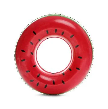 Inflatable ring with watermelon pattern isolated on white Stock Photos