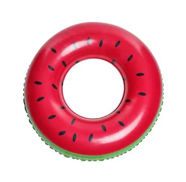 Inflatable ring with watermelon pattern isolated on white, top view Stock Photos