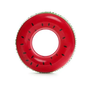 Inflatable ring with watermelon pattern isolated on white Stock Photos