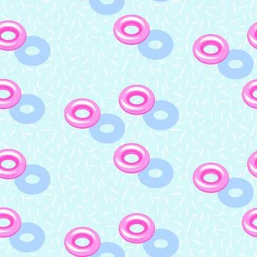 Inflatable rings in pool blue water seamless vector pattern. イラスト素材