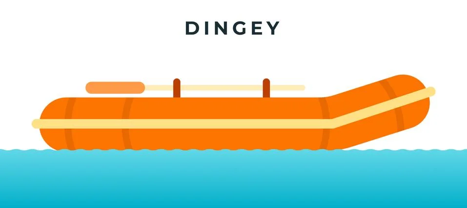 Inflatable rubber dingey with oars vector icon flat isolated. Illustrazione stock