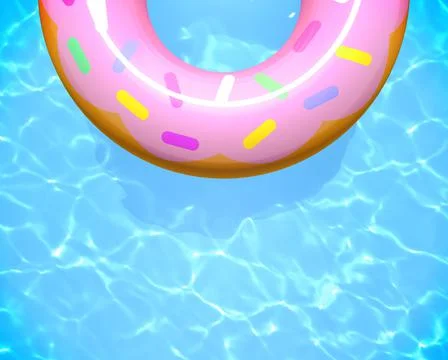 Inflatable rubber ring on swimming pool water with copy space Stock Photos