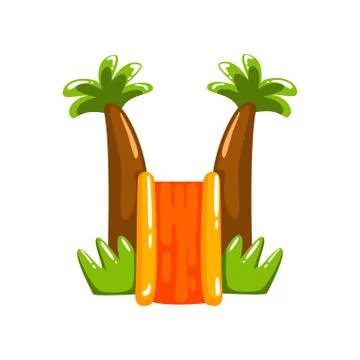 Inflatable slide with palm trees, summer amusement park bouncy equipment vector Stock Illustration