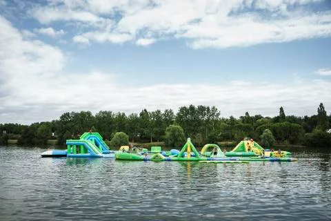 Inflatable structure, obstacle course Stock Photos