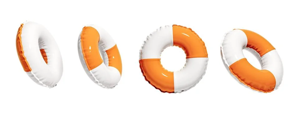 Inflatable Swim Ring 3d icon set of Stripes Lifebuoy 3d render illustration.. Illustrazione stock