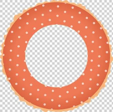 Inflatable swim ring is floating in flat design, orange polka dot scalloped rim, Illustrazione stock