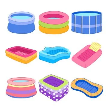 Inflatable swimming pool set cartoon vector illustration Stock Illustration