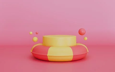 Inflatable swimming ring with podium display, Summer vacation concept Stock Illustration