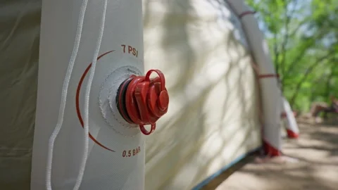 Inflatable Tent Air Intake Valve with Psi Pressure Markings Outdoors Video stock 341989732