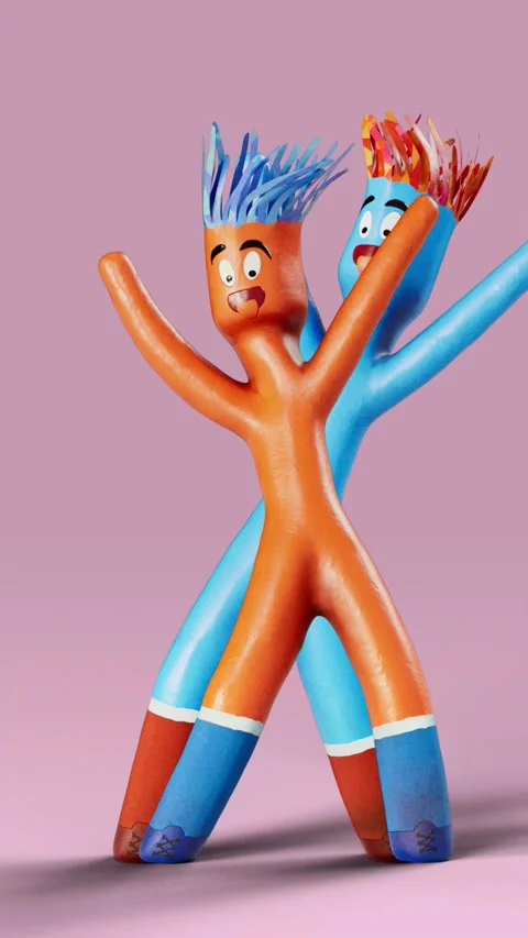 Inflatable Tube Men Are Dancing Fun, 3D Digital Generation Image Video stock 244837032