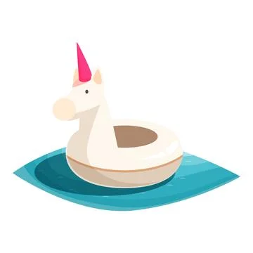 Inflatable unicorn pool float floating on water in swimming pool Illustrazione stock