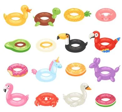 Inflatable vector inflated swimming ring and life-ring in pool for summer Stock Illustration