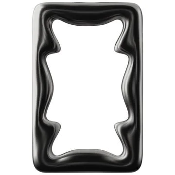 Inflated 3D frame with wavy form Y2K design influence, vector glossy black 库存插图