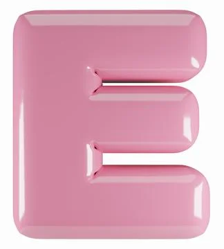 Inflated glossy pink letter E uppercase illustration. 3D render of latex bu.. Stock Illustration