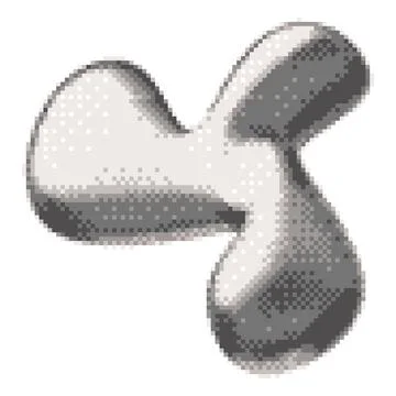 Inflated pixel abstract shape with a metallic halftone surface, Y2K style. Stock Illustration
