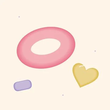 Inflated ribbon loop and a rounded heart. Gummy inspired abstract vector obje Illustrazione stock