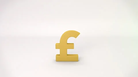 Inflating then taking off of a gold pound sterling sign + Alpha Stock Footage 32525963