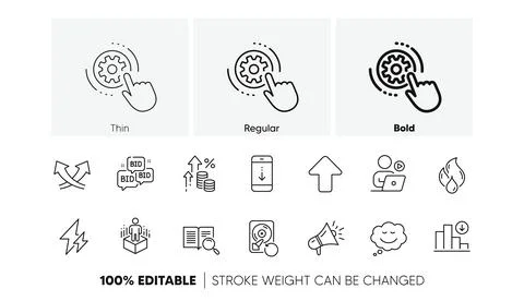 Inflation, Augmented reality and Upload line icons. For web app, printing. Line 库存插图