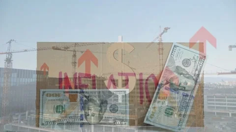 Inflation Concept With Dollar Bill Over Construction Site Stock Footage 336479312