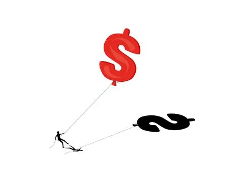Inflation concept. Symbol of decreasing monetary value. Businessman pulling m Stock Illustration
