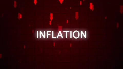 Inflation crisis with falling red arrows on grid background for economic decline Stock Footage 337941794