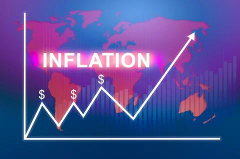 Inflation graph, financial concept. Decreasing value of money in post-covid.  Stock Photos
