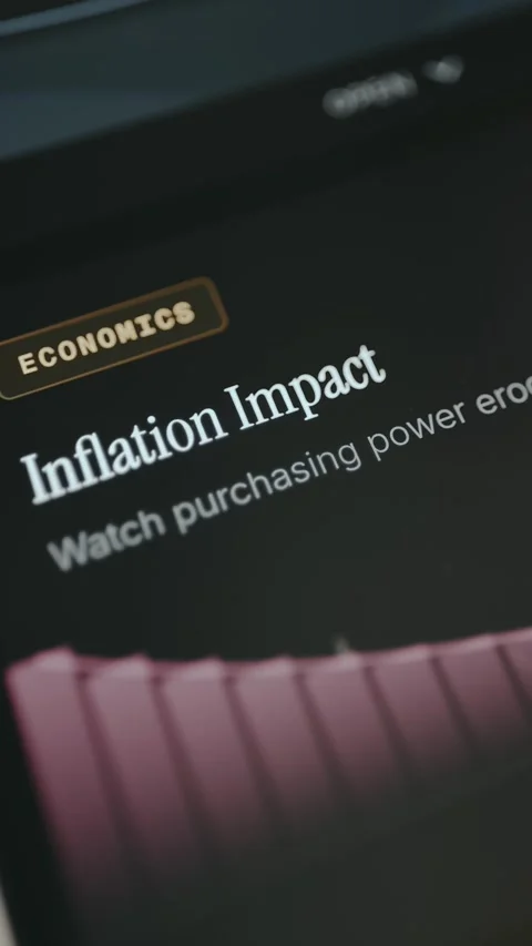Inflation impact visualization with a chart illustrating declining purchasing Stock Footage 332922862