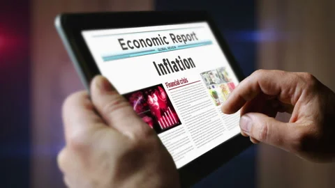 Inflation newspaper on mobile tablet screen Stock Footage 273169535