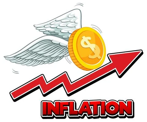 Inflation with red arrow going up Stock Illustration