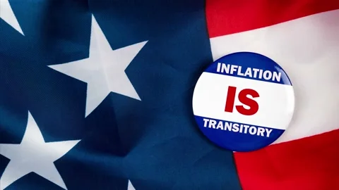 Inflation is transitory text quote on election button laying on the star span Video stock 170629614