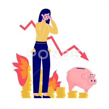 Inflation, vector concept. The woman is crying with despair, the money ...