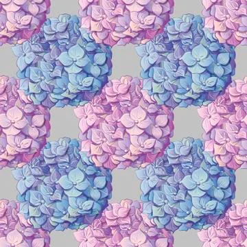 Inflorescence Hydrangea randomly arranged in seamless pattern, vector Stock Illustration