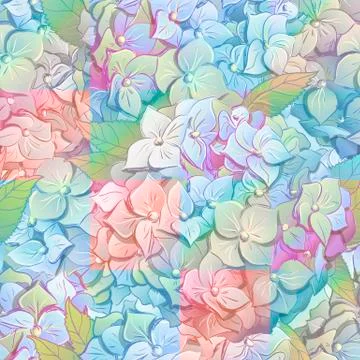 Inflorescence Hydrangea randomly arranged in seamless pattern, vector Stock Illustration
