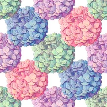 Inflorescence Hydrangea randomly arranged in seamless pattern, vector Stock Illustration