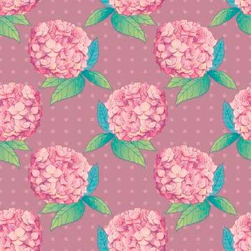 Inflorescence Hydrangea randomly arranged in seamless pattern, vector 스톡 일러스트