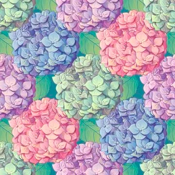 Inflorescence Hydrangea randomly arranged in seamless pattern, vector Stock Illustration